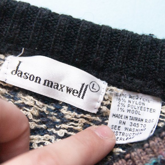 VINTAGE Jason Maxwell Floral Stripe Chunky Crewneck Cardigan Sweater Size Large - Picture 4 of 7